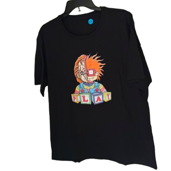 Woman's Plus Size Cotton Horror Figure Chucky & Tommy PLAY Print T-shirt XXL - Picture 1 of 4